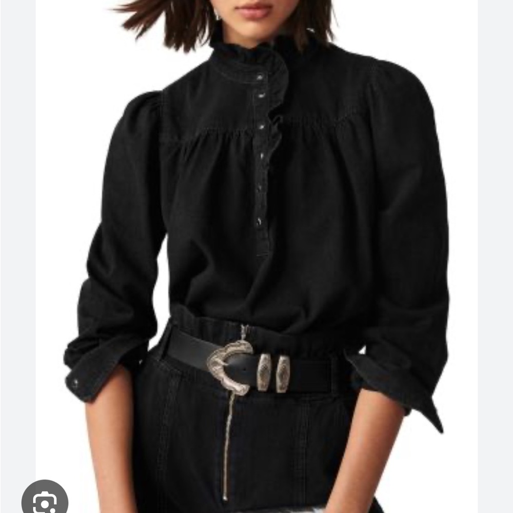 ba&sh Black Ruffle-Trim Button Front Blouse - Picture 2 of 9